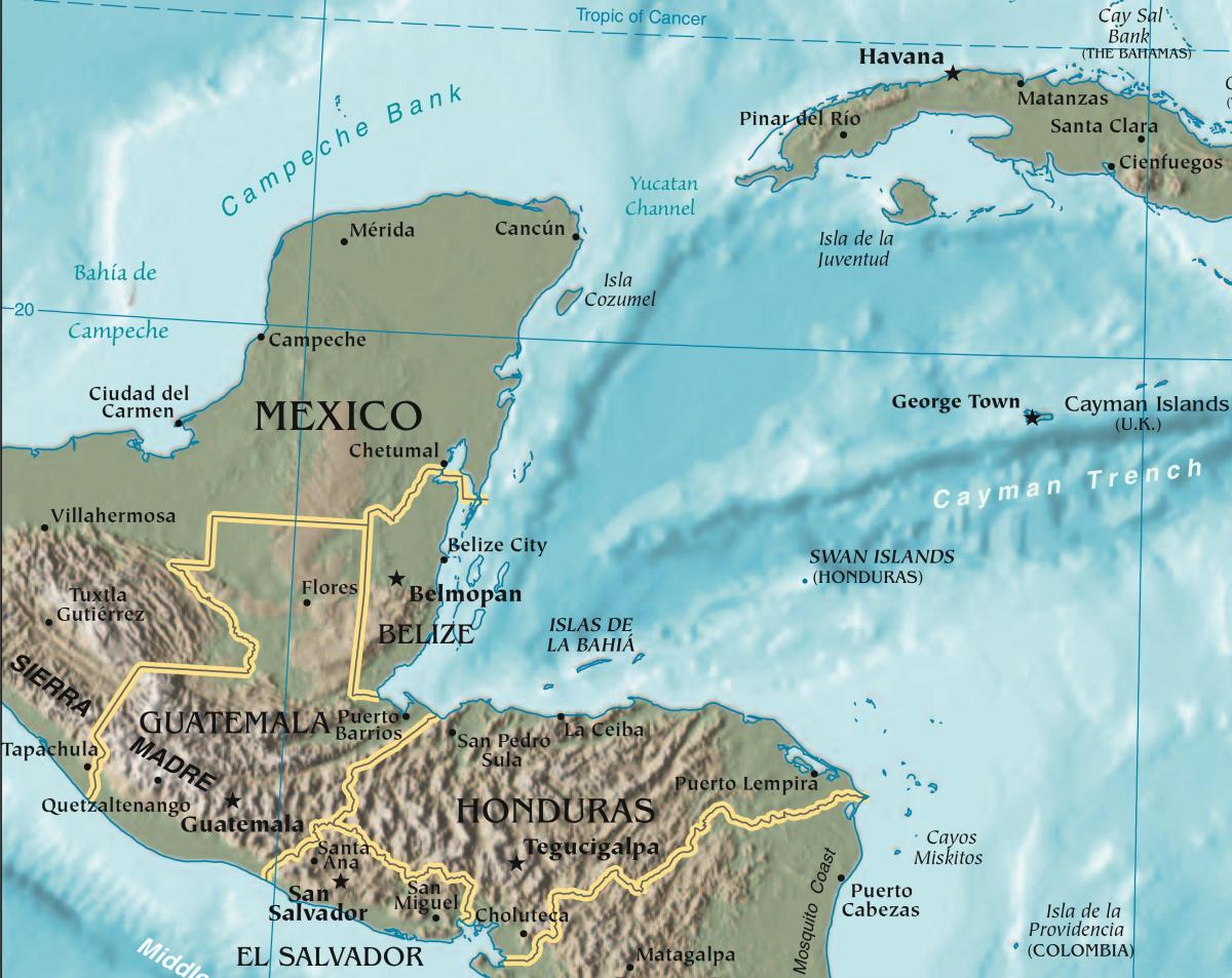 mapa del golfo de Honduras