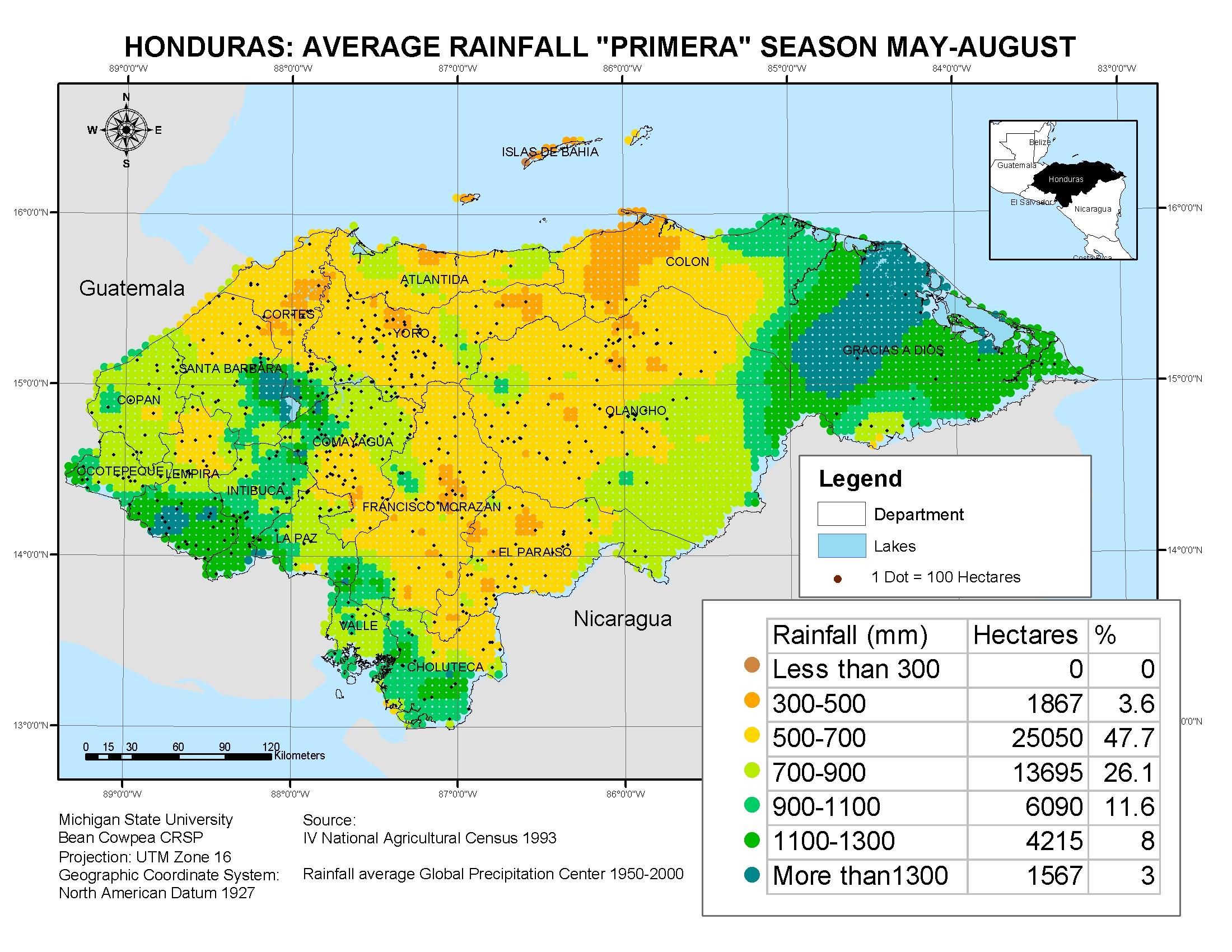 Honduras climático mapa - Mapa de Honduras climático (América ...