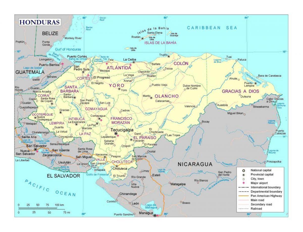 Honduras mapa con las ciudades
