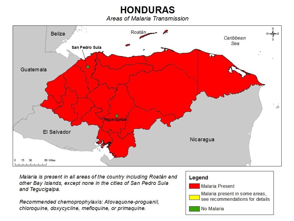 mapa de Honduras de la malaria