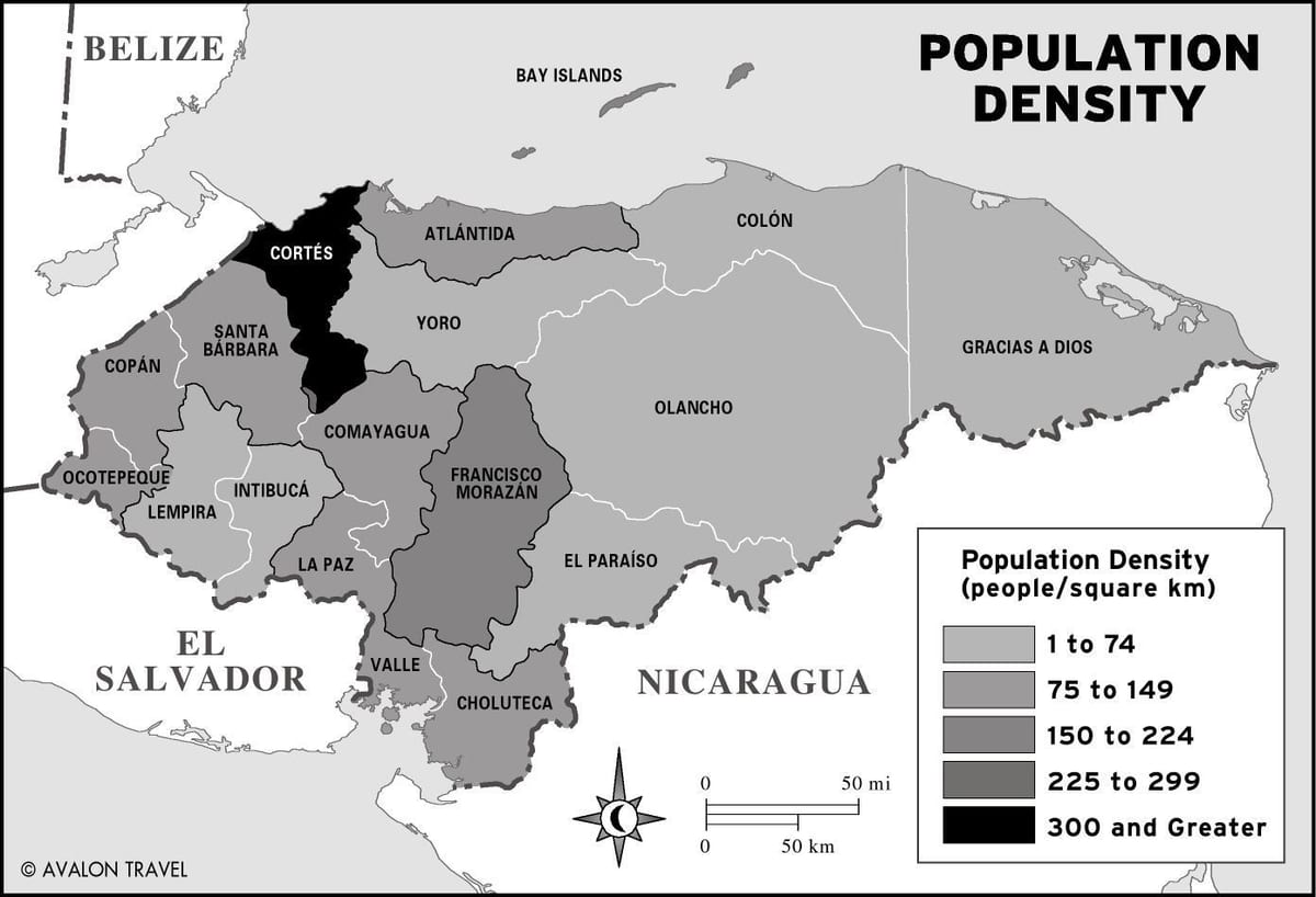 mapa de Honduras de la población