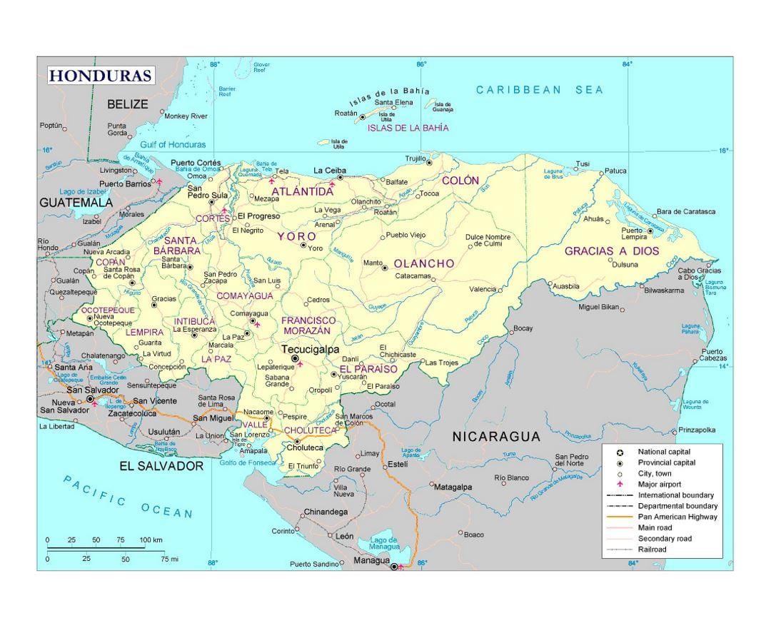 Honduras ríos mapa
