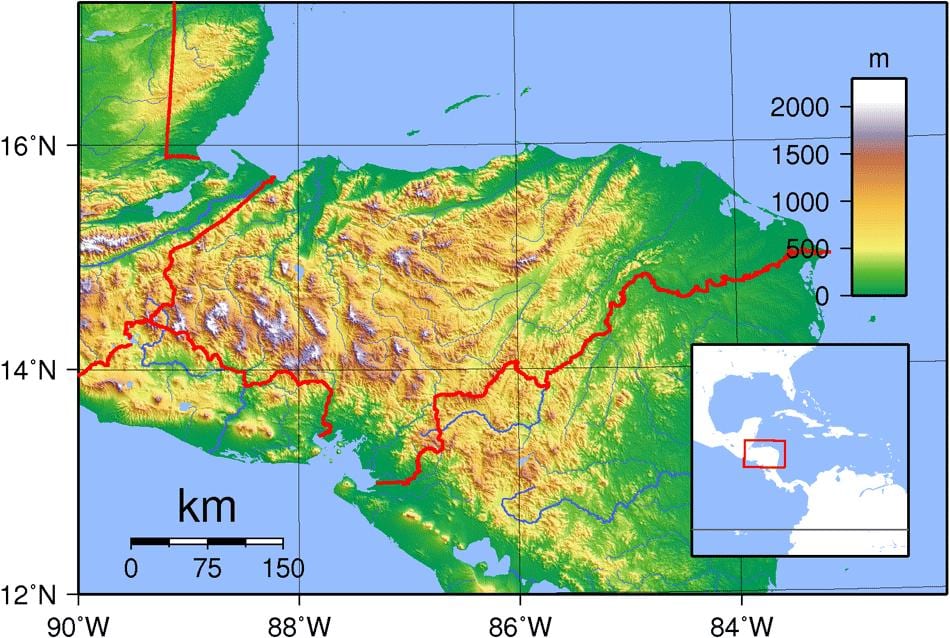 el mapa topográfico de Honduras