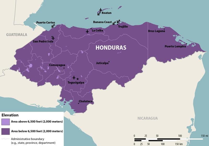 mapa de Honduras zika
