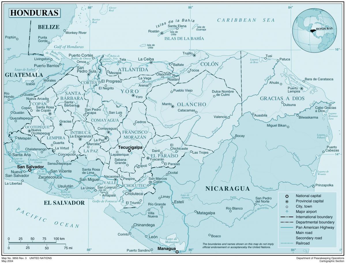 mapa de mapa físico de Honduras