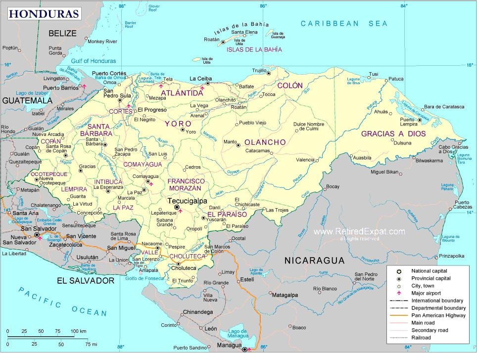 mapa de mapa político de Honduras