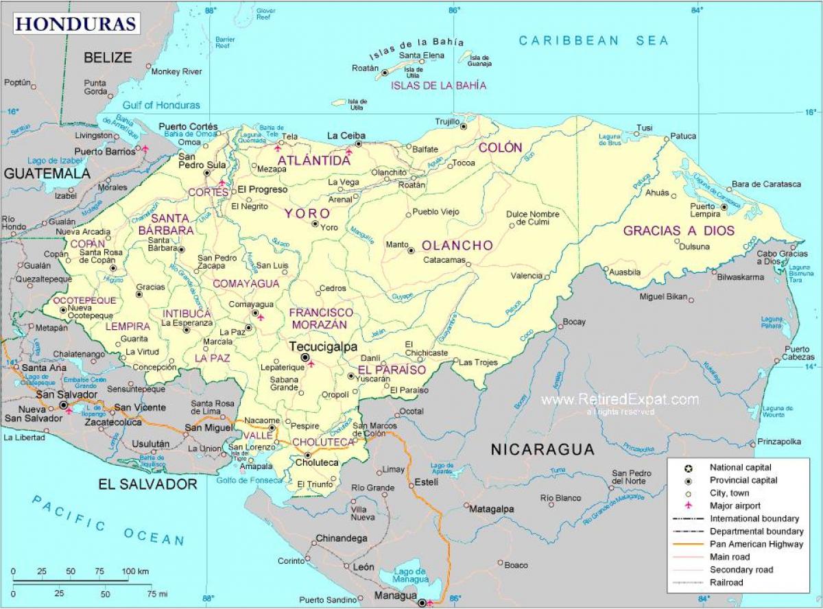 mapa de mapa político de Honduras