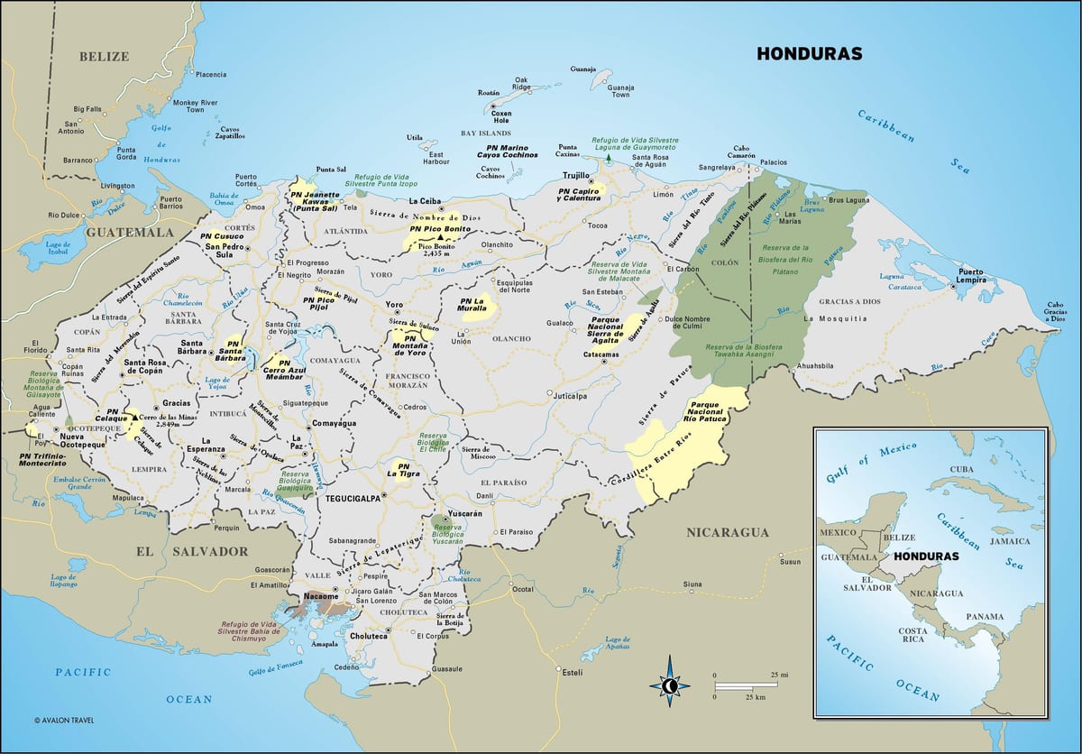 mapa de Honduras turístico
