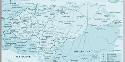 Mapa de mapa físico de Honduras